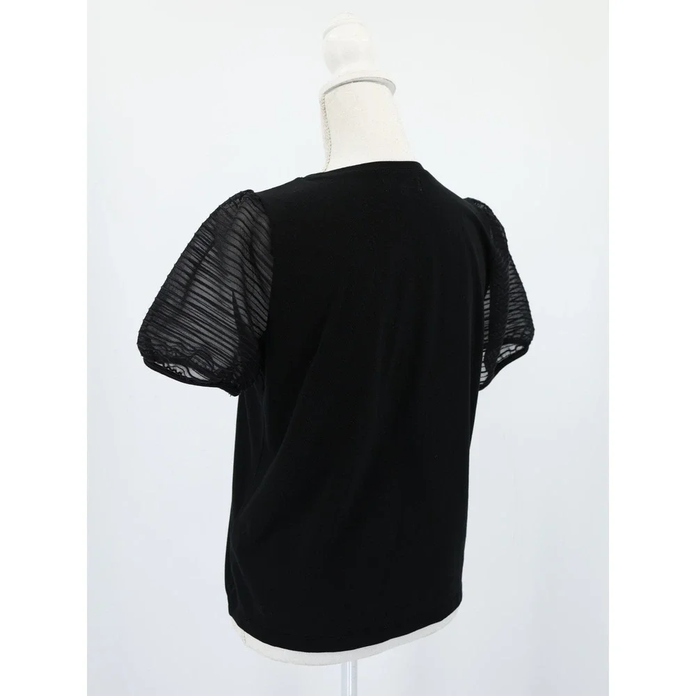 Madewell‎ Women Black Puff Sleeve Sheer Mesh Top Blouse Cotton Blend S